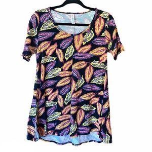 LuLaRoe Perfect Tee Black w/ Yellow/Pink Feathers